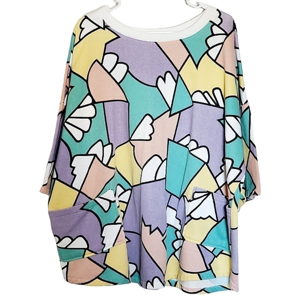 7523 * Unbranded Colorful Abstract Print Boxy Oversized Shirt Size Unknown